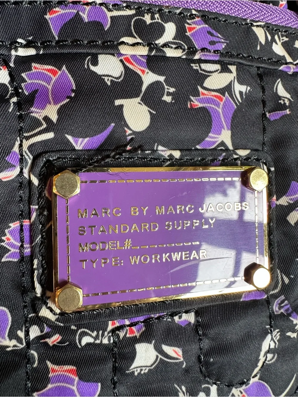 Marc by Marc Jacobs Standard Supply Workwear Floral Laptop Bag Tote Black Purple